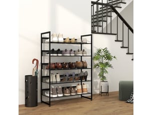 Meuble à chaussures à 5 étagères ajourées avec dos de protection pour entrée et salon, acier noir, 72 × 30 × 102 cm