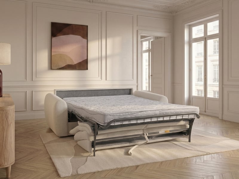  Bobochic canapé droit convertible minorque ouverture express tissu chenille blanc 160x200 MINORQUE - Conforama C