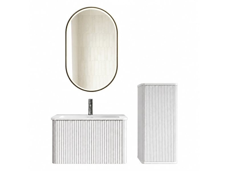 Ensemble meuble vasque suspendu 80 cm avec miroir led ovale - Conforama A
