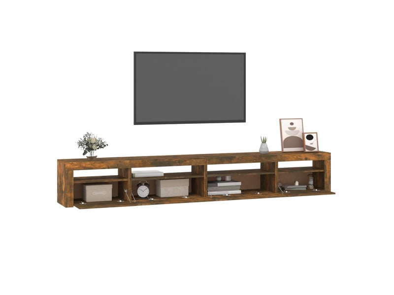 Meuble tv - banc tv - meuble de rangement avec lumières led chêne fumé 270x35x40 cm - Conforama C