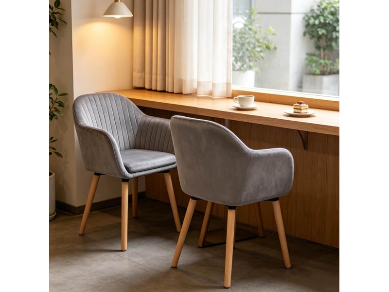  Lot de 2 chaises de salle à manger 42x50x81 cm – gris foncé – velours avec accoudoirs et pieds en bois  - Conforama D