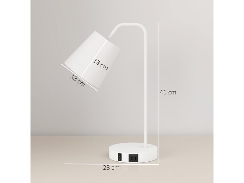  Lot de 2 lampes de table modernes en acier avec ports usb, douille e27, blanches  - Conforama E