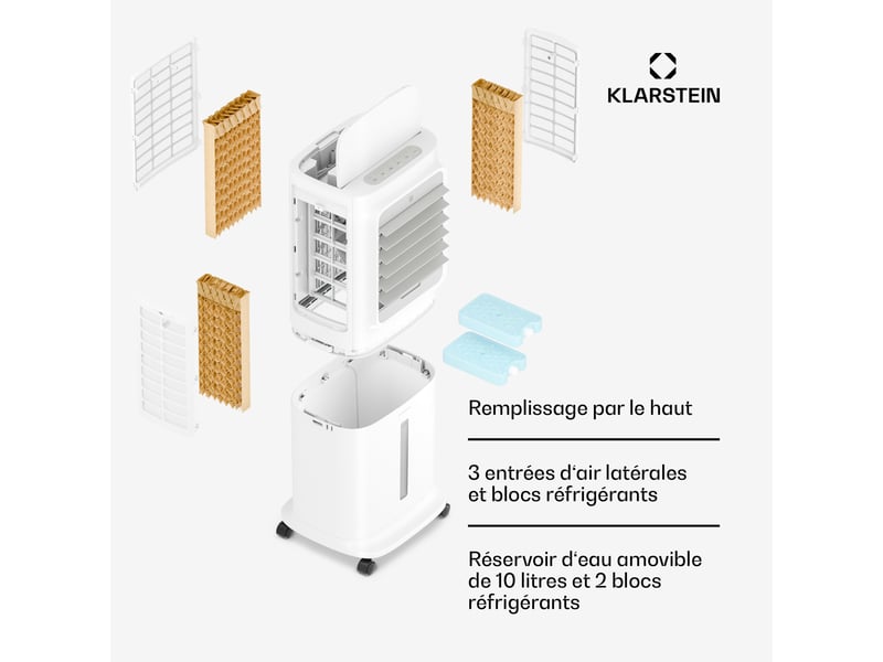  Klarstein breezcube rafraîchiseur d'air connecté à eau 340 m³h 30 m² 3 modes 50 w blanc  - Conforama E