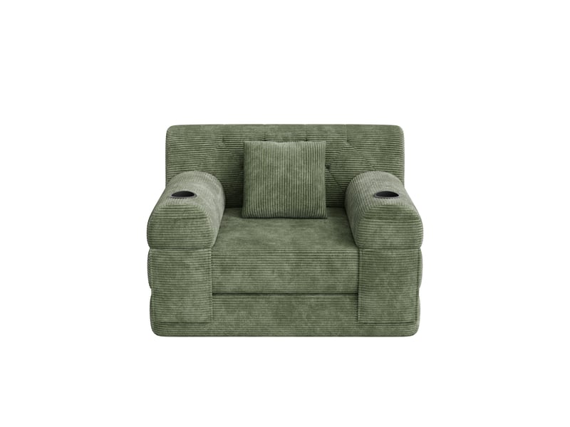  Canapé droit 1 place en velours côtelé vert avec haute dossier et structure métallique pour salon moderne  - Conforama A
