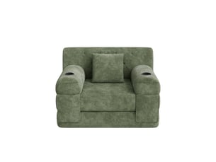 Canapé droit 1 place en velours côtelé vert avec haute dossier et structure métallique pour salon moderne