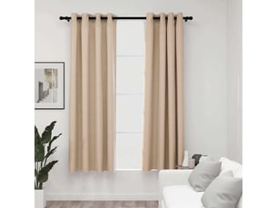 Lot de 2 rideaux occultants, rideaux black-out aspect lin avec œillets beige 140x175cm cf44531