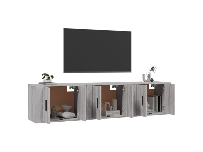  Lot de 3 meuble tv mural, meuble tv suspendu sonoma gris 57x34,5x40 cm  - Conforama C