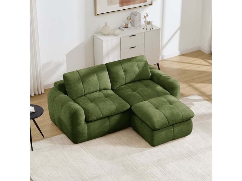  Canapé d'angle modulable en l - 194 x 160 x 68 cm-vert - canapé 2 places en chenille avec pouf et design capitonné sans cadre  - Conforama D