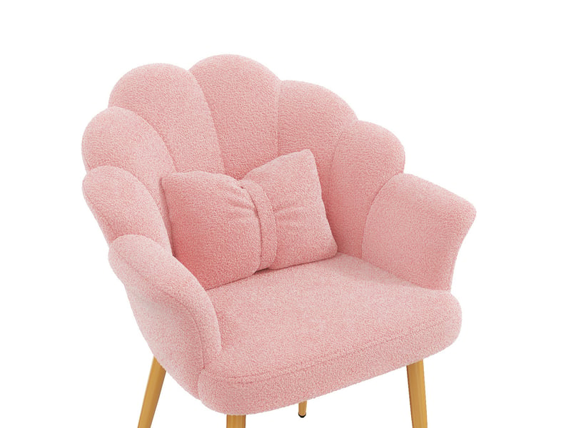  Lot de 2 fauteuils 64x65,5x85 cm, dossier pétale, accoudoirs, coussins nœud, tissu teddy, rose  - Conforama D