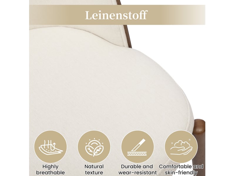 Lot de 6 chaises de salle à manger avec dossier enveloppant et assise rembourrée en tissu de lin et bois noyer - Conforama E