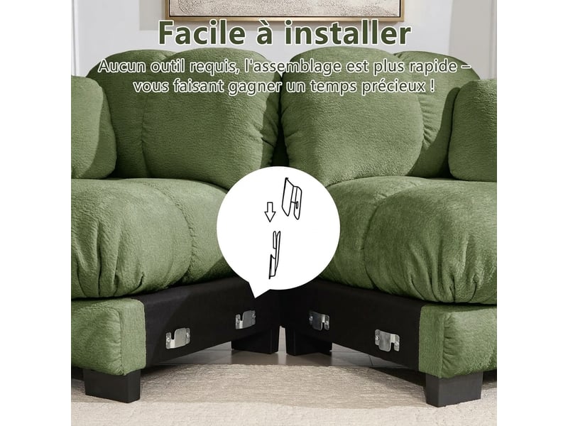 Canapé d'angle 4 places en l modulaire chenille 330 x 149 x 90 cm avec ottomane mobile - Conforama R