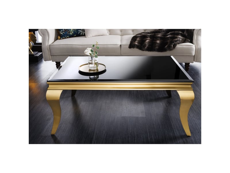  Table basse velena 100 cm verre noir opaque – pieds galbés dorés  - Conforama E