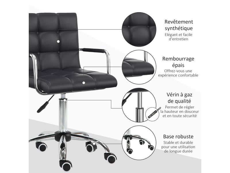  Chaise de bureau fauteuil manager pivotant hauteur réglable revêtement synthétique capitonné noir  - Conforama R