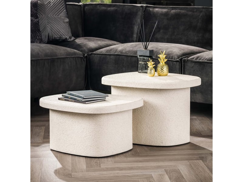  Lot de 2 tables basses en marbre composite blanc  - Conforama D