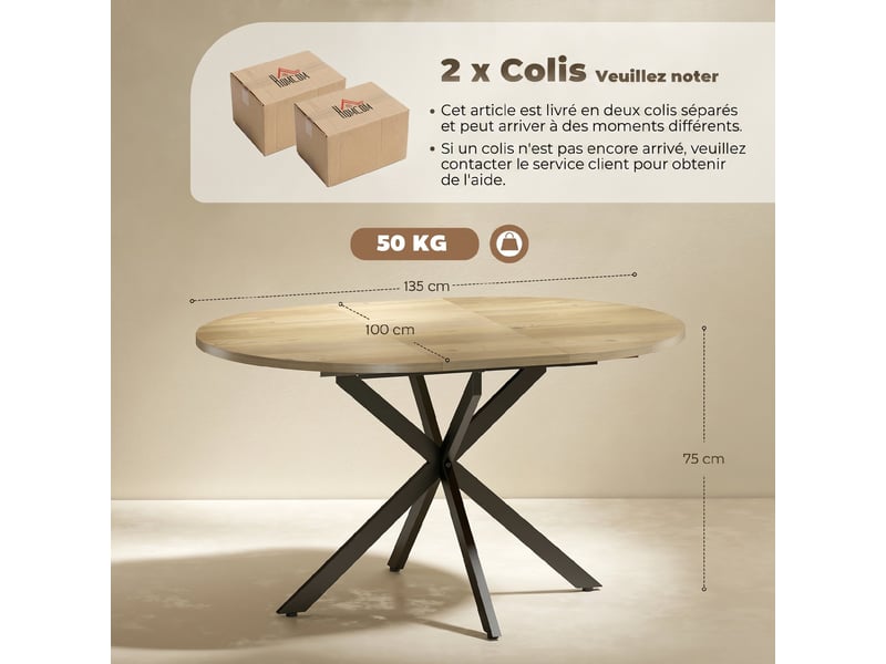 Table à manger extensible ovale pour 4 à 6 personnes, effet bois naturel, table de cuisine avec rallonge 100-135 cm  - Conforama C
