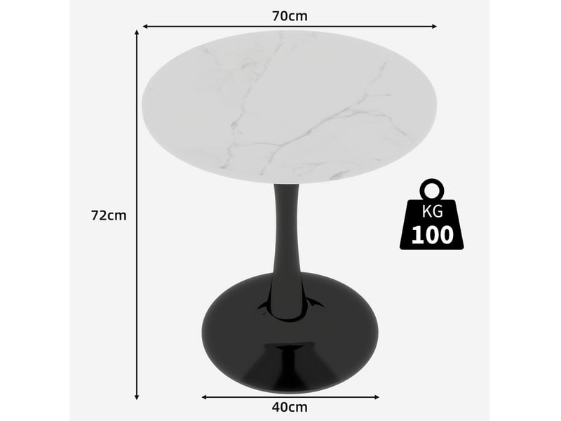  Table à manger ronde noir et blanc avec plateau en marbre artificiel - 70 x 70 x 72 cm  - Conforama E