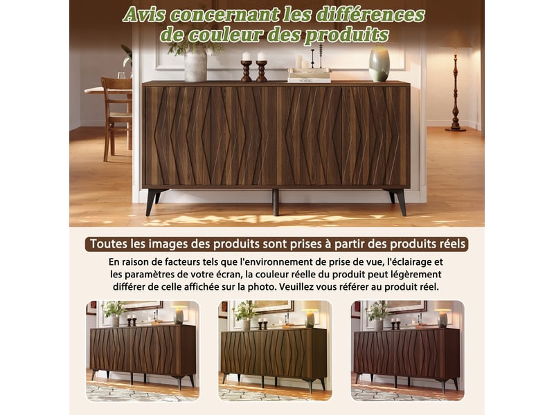 Buffet 4 portes noyer 140 cm avec étagères réglables  - Conforama R