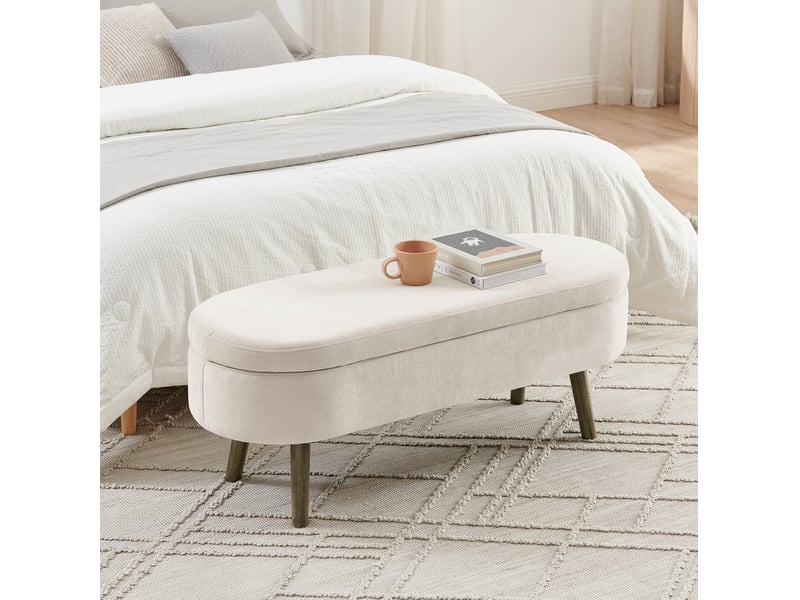  Banc de rangement 110 x 40 x 42 cm beige en chenille, coffre 20 l avec couvercle hydraulique pour entrée  - Conforama B