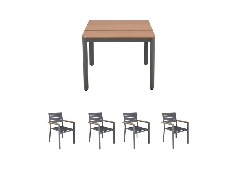  Ensemble table de jardin carrée 90x90x75cm+ 4 fauteuils gris - mimizan  - Conforama B