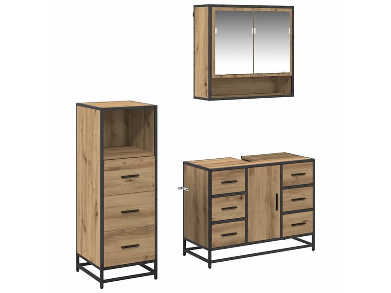 Ensemble de mobilier de salle de bain 3 pc chêne artisanal cf64302 - Conforama A
