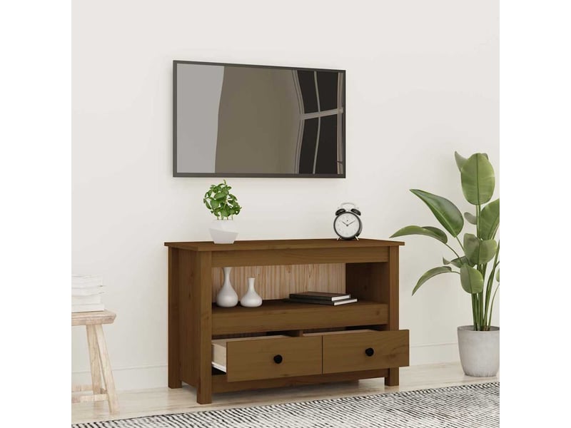  Meuble tv - banc tv - meuble de rangement marron miel 79x35x52 cm bois de pin massif  - Conforama C