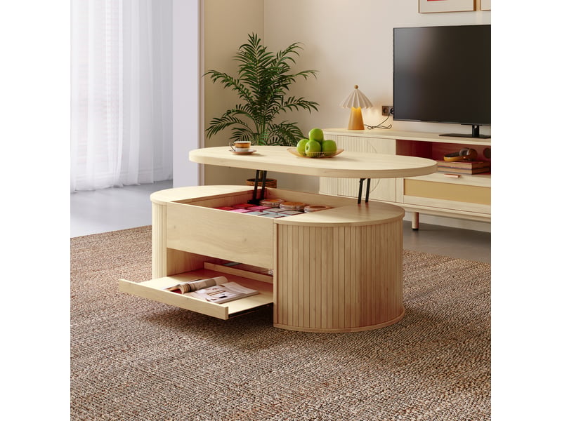  Table basse relevable 110x55.5x40 cm, plateau réglable en mdf coloris naturel  - Conforama D