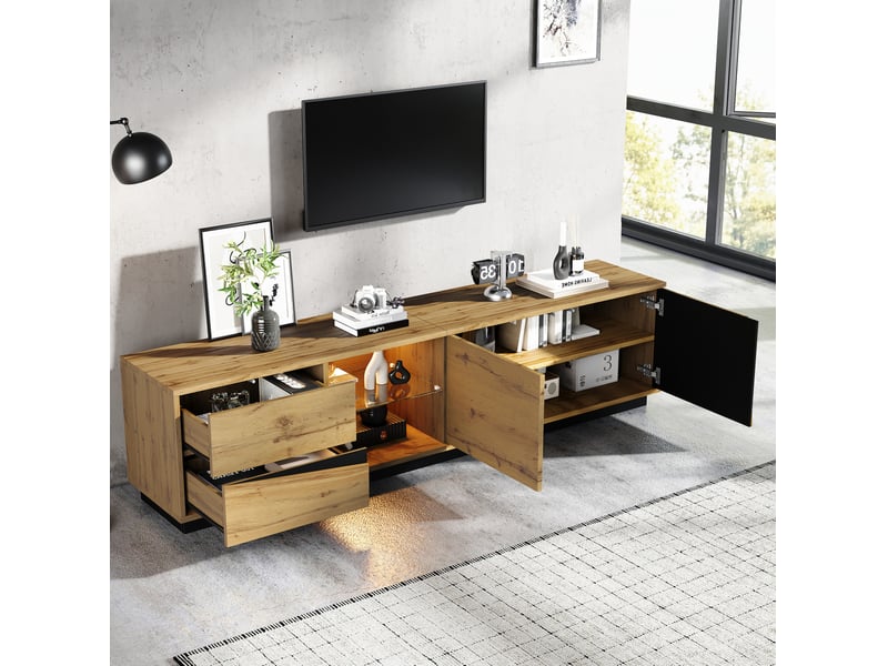 Meuble tv 180 cm avec led, rangement et passe-câbles homvra - Conforama B