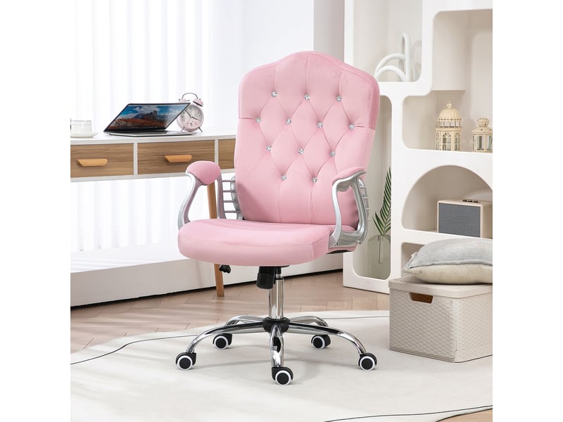  Chaise de bureau ergonomique,61x61x104-114 cm,avec bascule,polyester,rose  - Conforama B