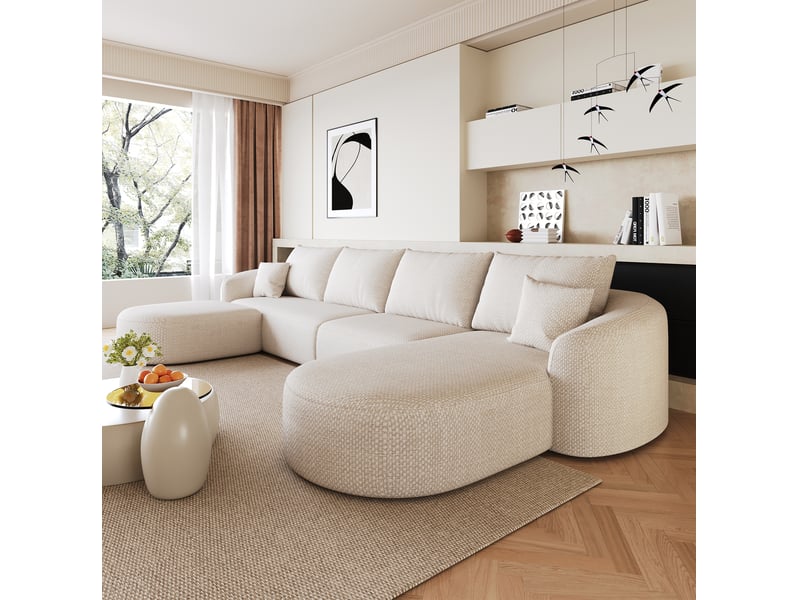  Canapé d'angle en u tcqpz 336 x 168 x 85 cm modulaire 6 places sans montage tissu chenille blanc  - Conforama E