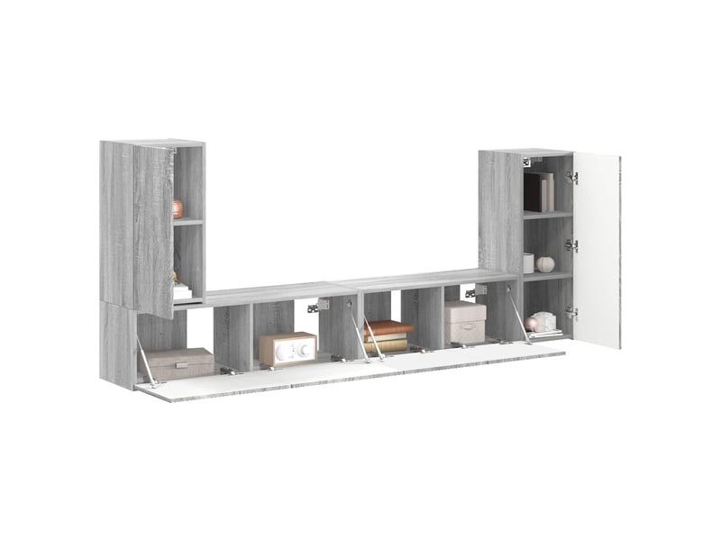  Ensemble meuble tv - banc tv - meuble de rangement 4 pcs gris sonoma bois d'ingénierie  - Conforama C