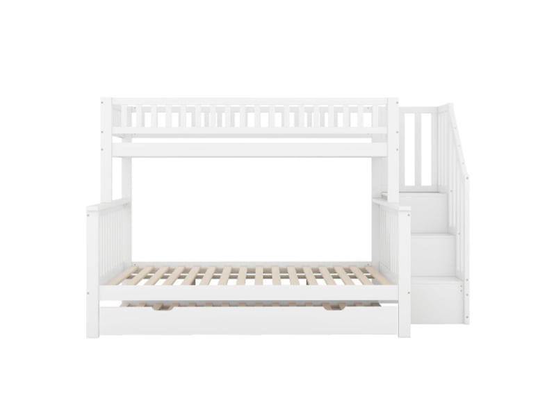  Lit enfant 90140x200cm,lit superposé,lit gigogne en pin avec escalier avec rangement et garde-corps,blanc lit enfant blanc - Conforama D
