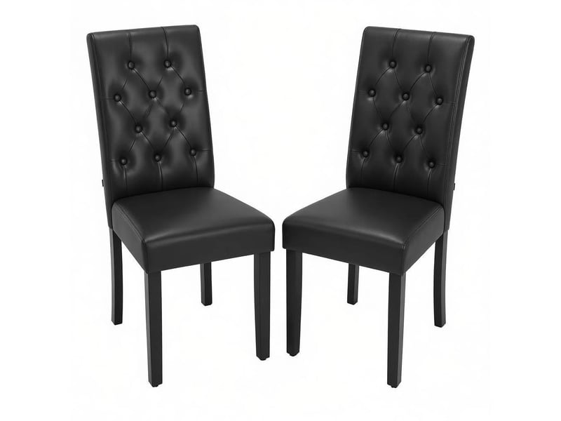  Lot de 2 chaises de salle à manger 49x42x99cm, noir, bois et pu, dossier haut ergonomique  - Conforama A