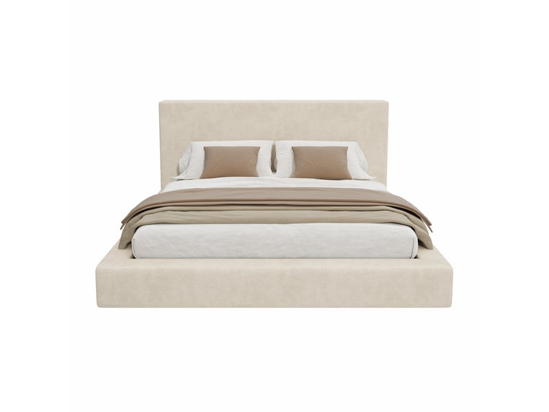  Lit rembourré tcqpz 160 x 200 cm avec sommier à lattes tête de lit en chenille beige  - Conforama A