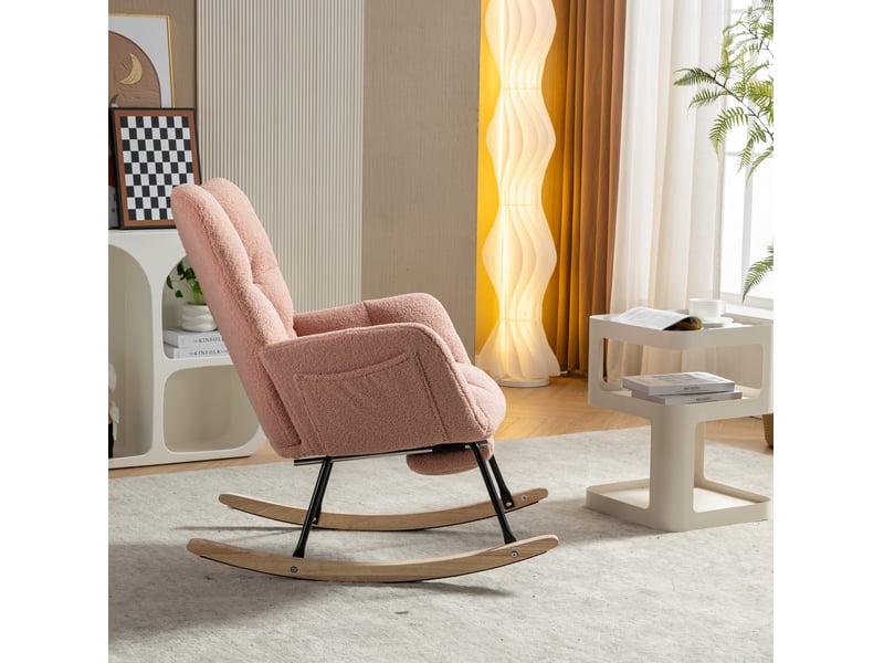  Fauteuil à bascule modenvie en tissu teddy rose avec repose-pieds pliable 70 x 98 x 98,5 cm  - Conforama E