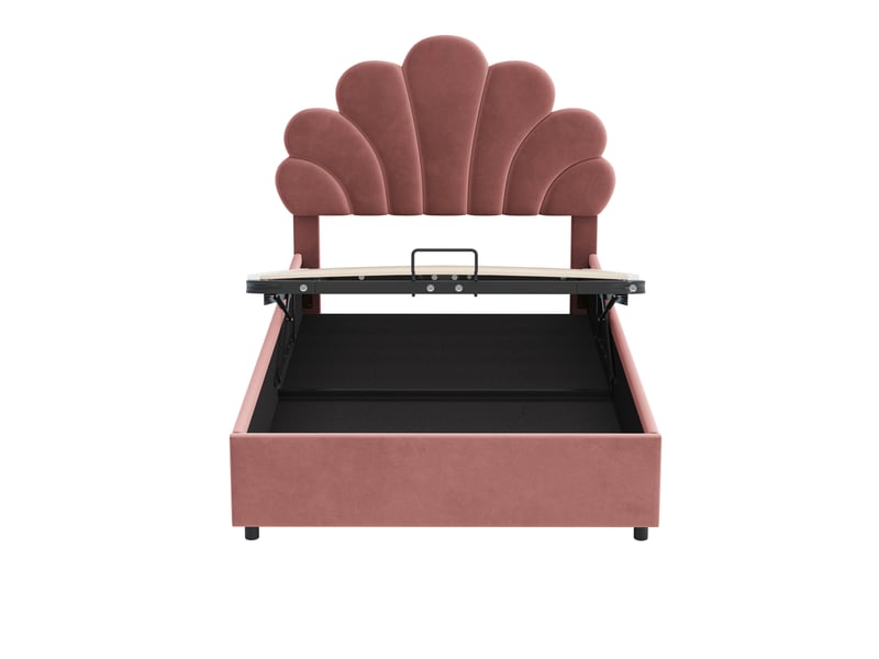 Lit coffre enfant 90x200 cm, espace de rangement, tête de lit réglable, sommier, velours rose foncé, sans matelas - Conforama E
