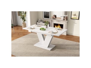 Table à manger extensible 120160x80 cm rectangulaire plateau épais pieds en v blanc 4-6 personnes style simple
