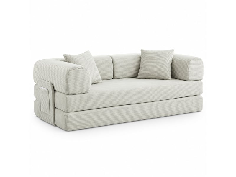  Canapé convertible modenvie 3 places en velours côtelé beige avec 2 coussins 204 x 192 x 48 cm  - Conforama A