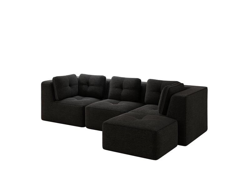  Canapé d'angle modulaire 3 places en velours côtelé noir avec ottomane  - Conforama A