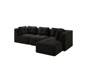 Canapé d'angle modulaire 3 places en velours côtelé noir avec ottomane