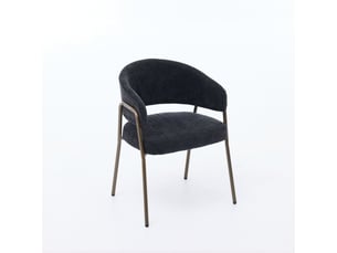 Chaise de salle à manger avec accoudoirs en tissu chenille, pieds en métal