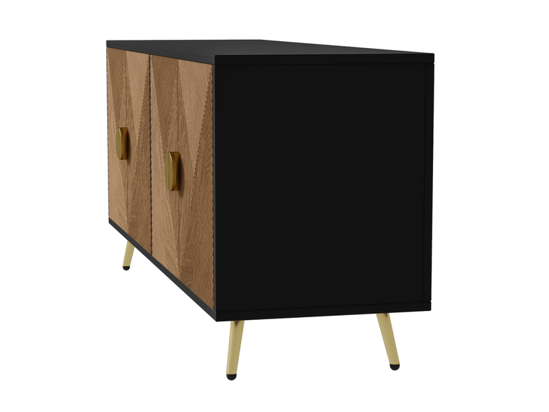  Buffet cuisine, avec quatre portes, 160 x 40 x 75 cm, dorées brossées et pieds brillants, armoire, meuble de rangement pour salon, salle à manger et cuisine  - Conforama E
