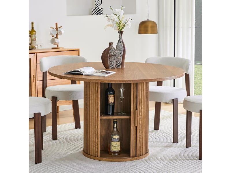  Table ronde 120 cm 4-6 personnes, bois avec rangements, style campagne moderne  - Conforama B