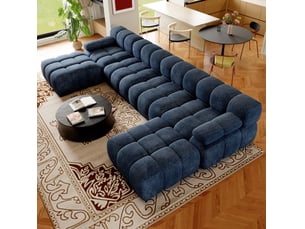 Canapé d'angle en u 6 places bleu 400 cm en tissu, sans montage, pour un salon accueillant et spacieux