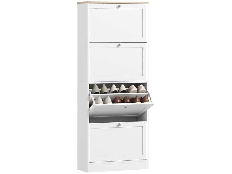 Meuble à chaussures gain de place à 4 tiroirs avec étagères réglables à 2 niveaux, 60 x 23,5 x 153,3 cm, blanc - Conforama A