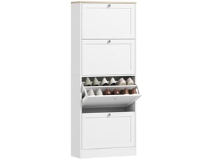 Meuble à chaussures gain de place à 4 tiroirs avec étagères réglables à 2 niveaux, 60 x 23,5 x 153,3 cm, blanc