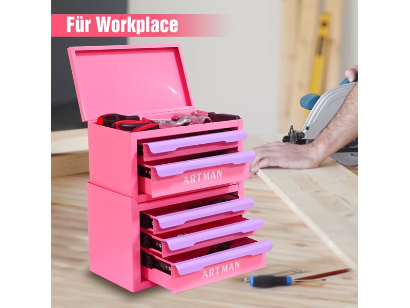  Caisson de rangement à 5 tiroirs 28,5 x 15,8 x 32 cm rose et violet en acier, pour bureau et cosmétiques  - Conforama E