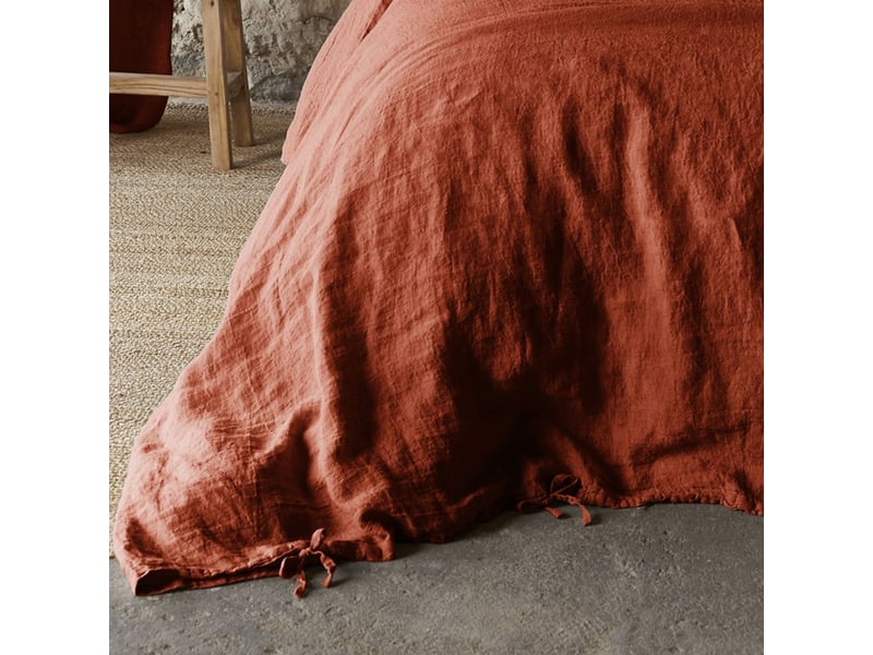  Housse de couette 200x200 cm lin rosalie paprika PD24957 - Conforama C