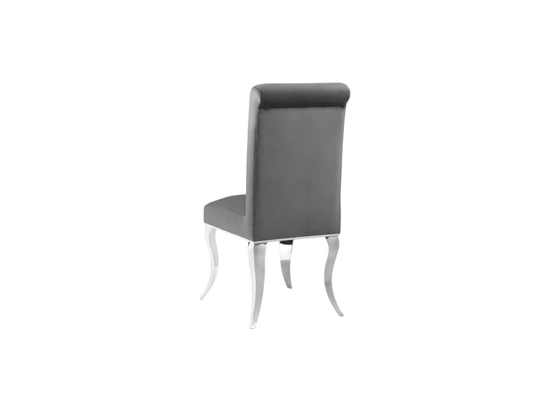  Lot de 2 chaises baroques velena en velours gris avec haut dossier et pieds argentés galbés  - Conforama D