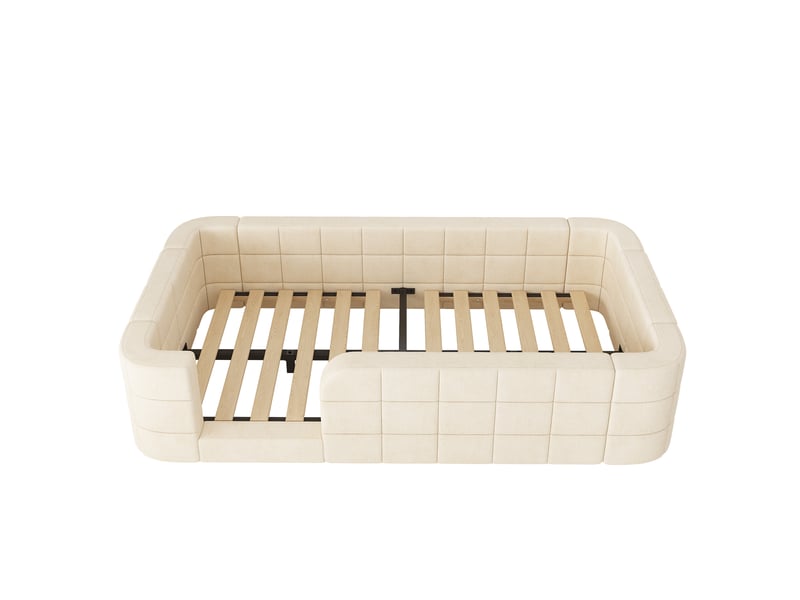 Lit enfant en chenille beige 90 × 190 cm avec cadre enveloppant Fay Lum - Conforama W