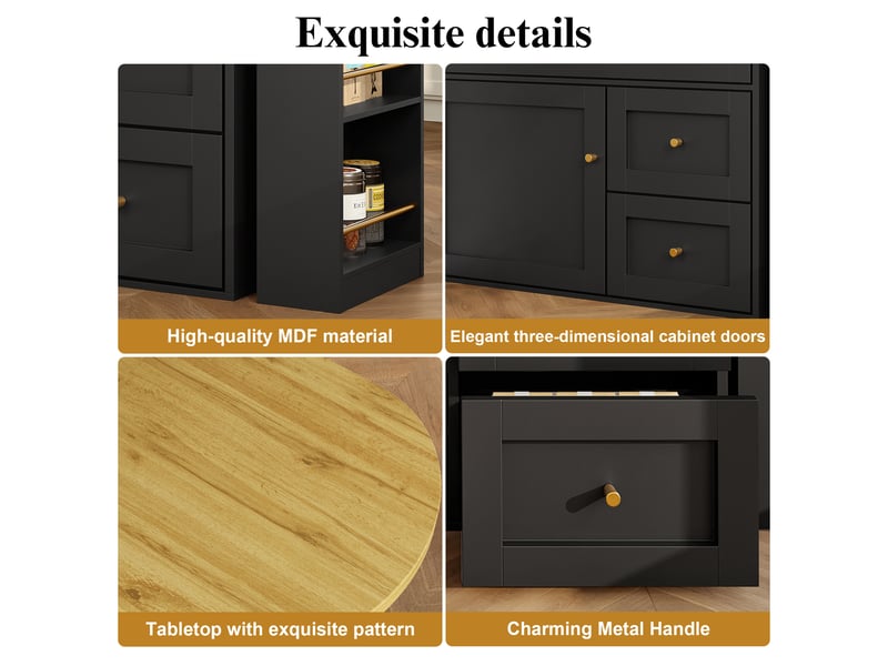 Buffet extensible noir 138-204 cm meuble rangement cuisine mdf métal avec tiroirs pliants - Conforama R